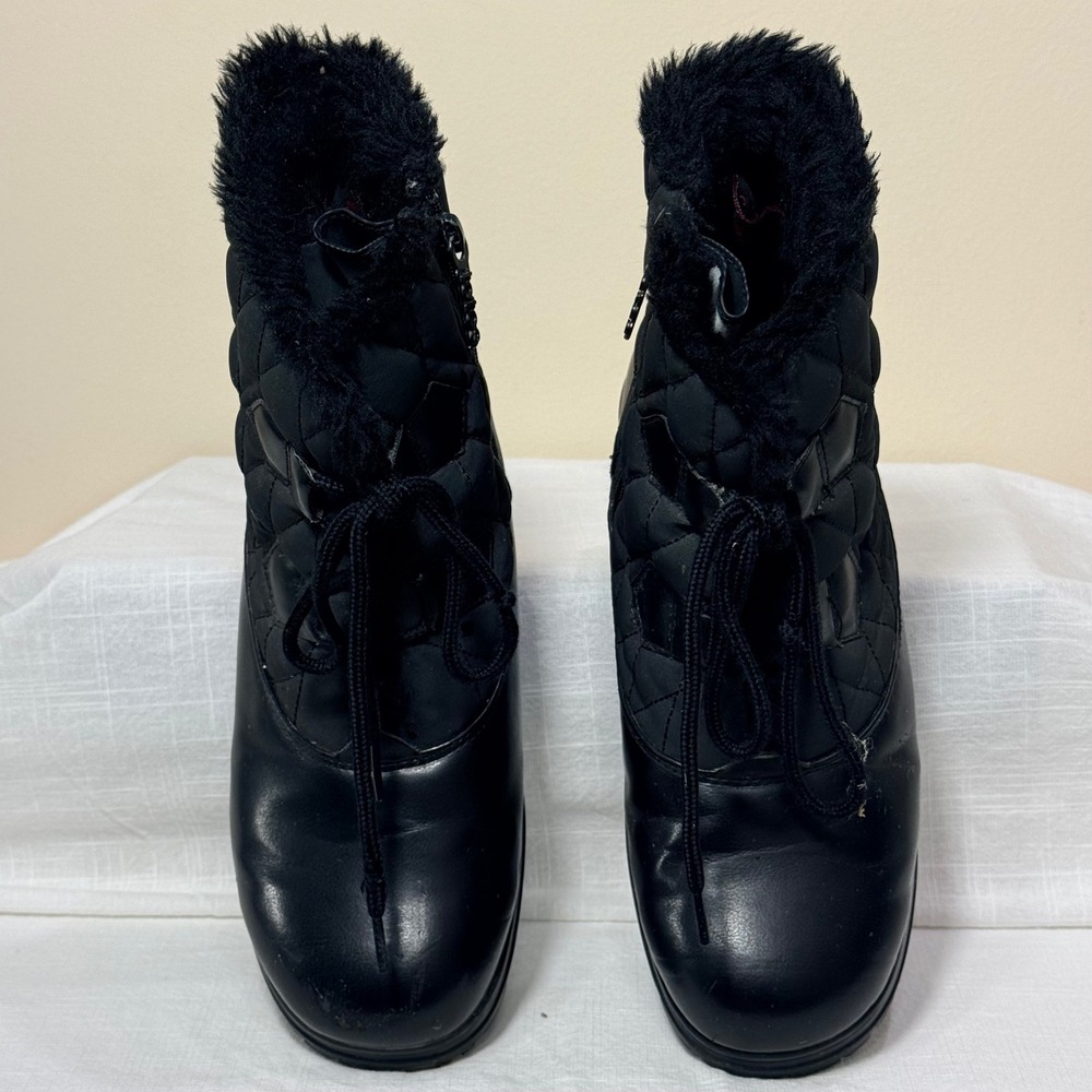 Totes Catskill women's Black Quilted Faux‎ Fur Lined Winter Snow Boots Size 7 - Picture 2 of 15
